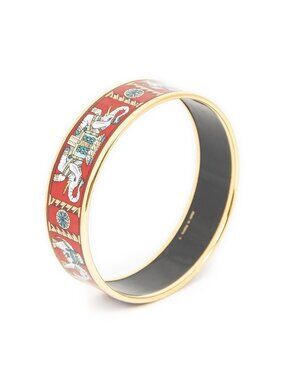 Hermes Enamel Bangle Red Teal Elephant Motif Bracelet